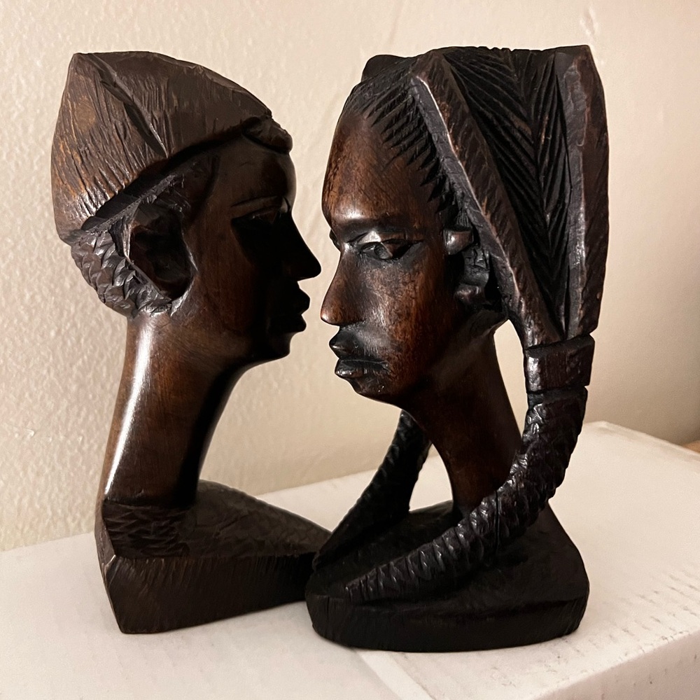 Authentic West African Hand Carved Wooden  Male & Female Figure Bursts (Couple)